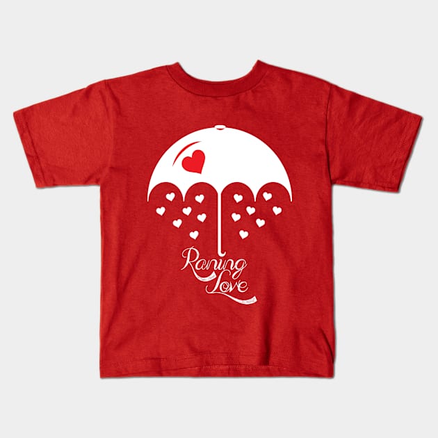 Raining love Red white umbrella Kids T-Shirt by OriginalGraphicMarket